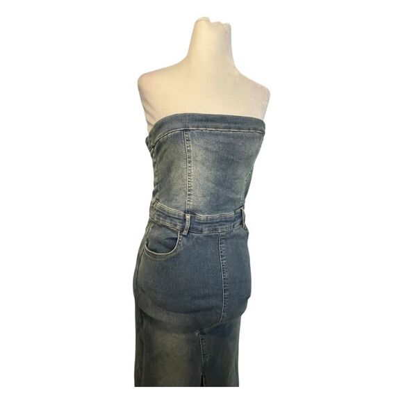 Mustard Seed Strapless Denim Midi Dress Medium Wash Denim S - Picture 3 of 9